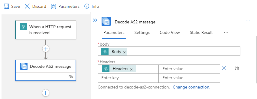 Screenshot showing single-tenant designer and resolved headers output from trigger.