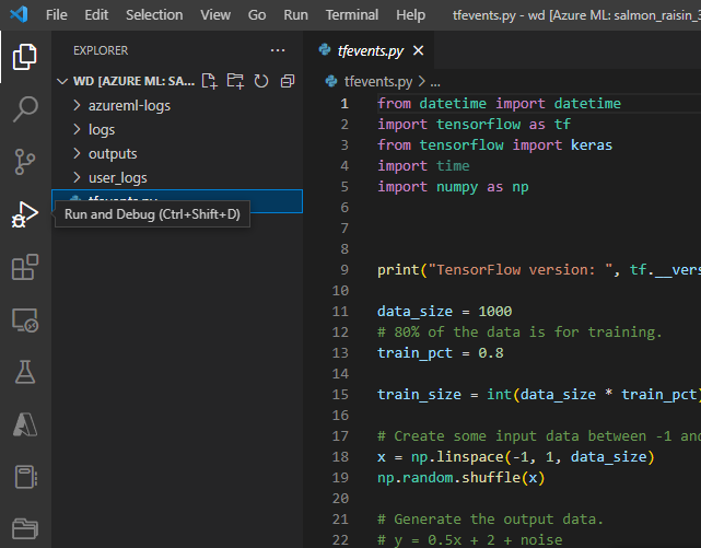 Screenshot of interactive jobs location of open debugger on the left side panel