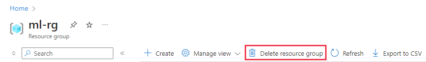 Screenshot of delete resource group button
