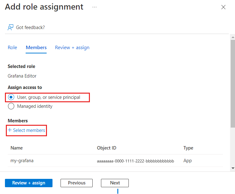 Screenshot of Add role assignment in the Azure platform.