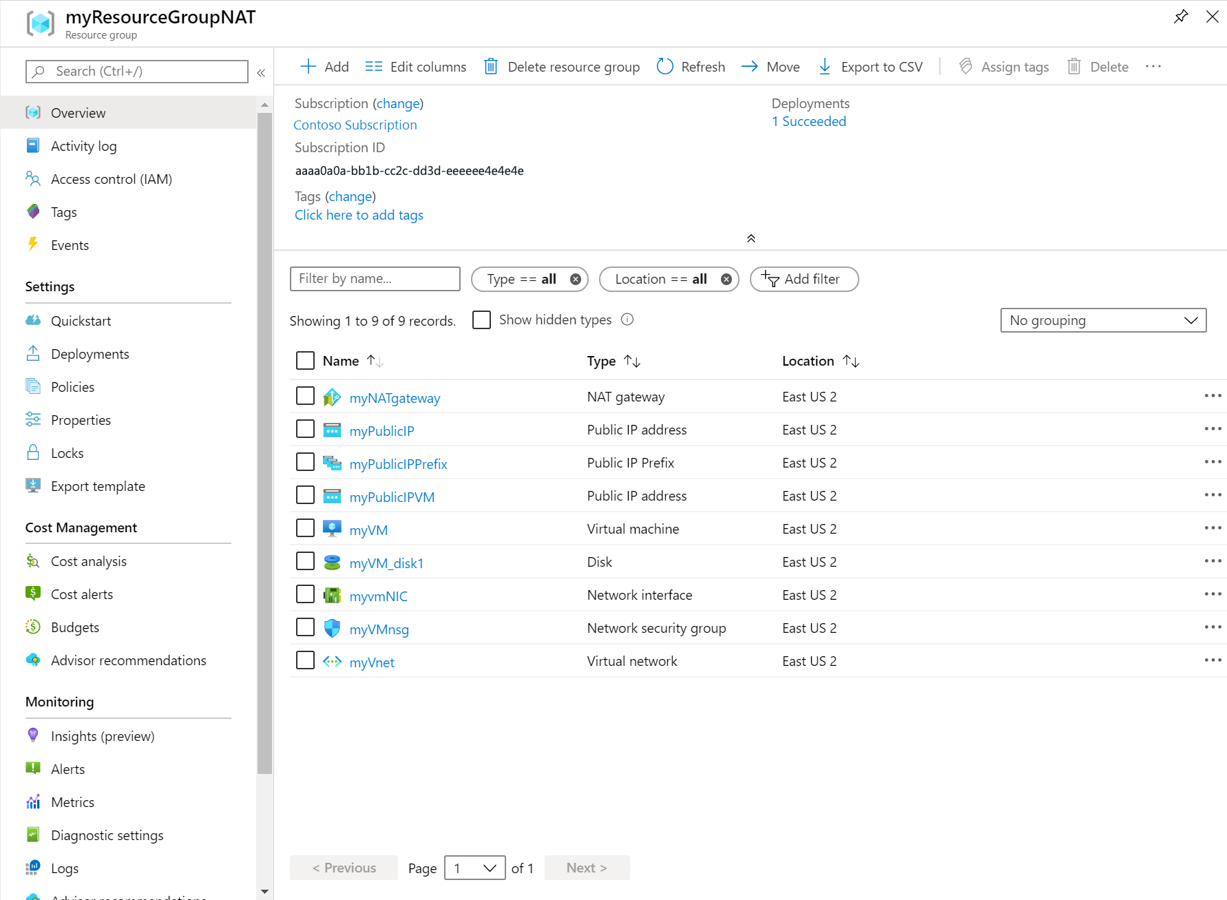 Virtual Network NAT resource group