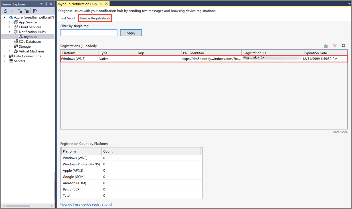 Visual Studio: Device Registrations