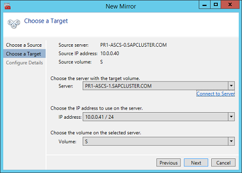 Figure 41: Define the name, TCP/IP address, and disk volume of the current target node