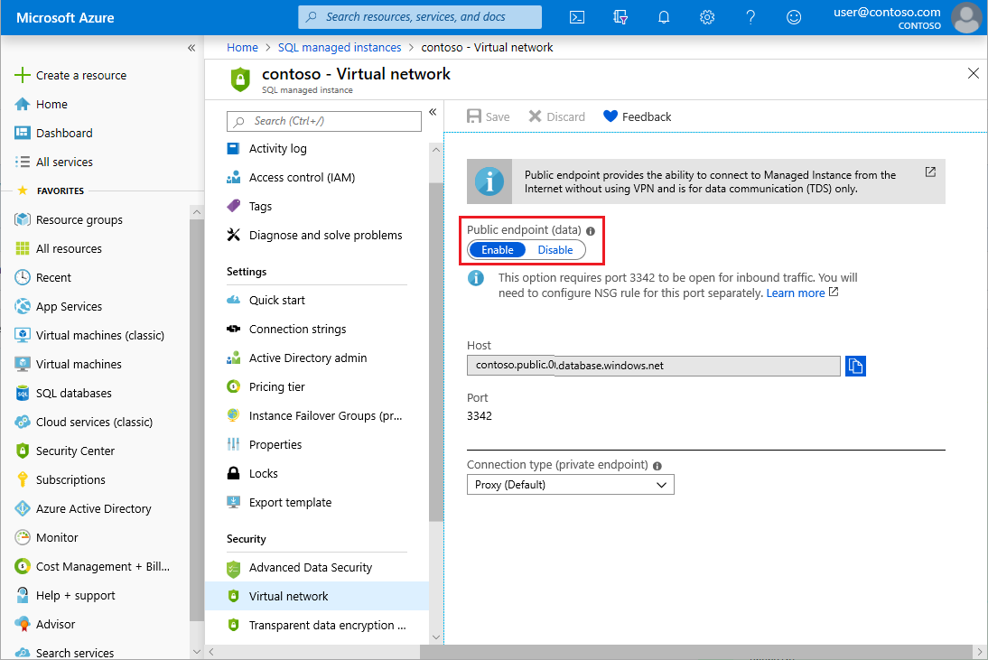 Enable public endpoint using managed instance VNET