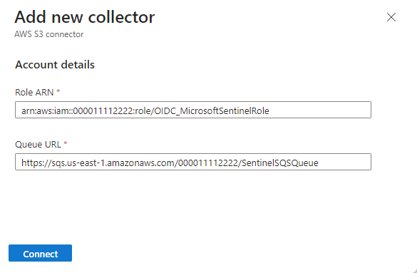 Screenshot of adding new collector for WAF logs.