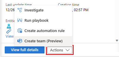 Screenshot of menu of actions that can be performed on an incident from the details pane.