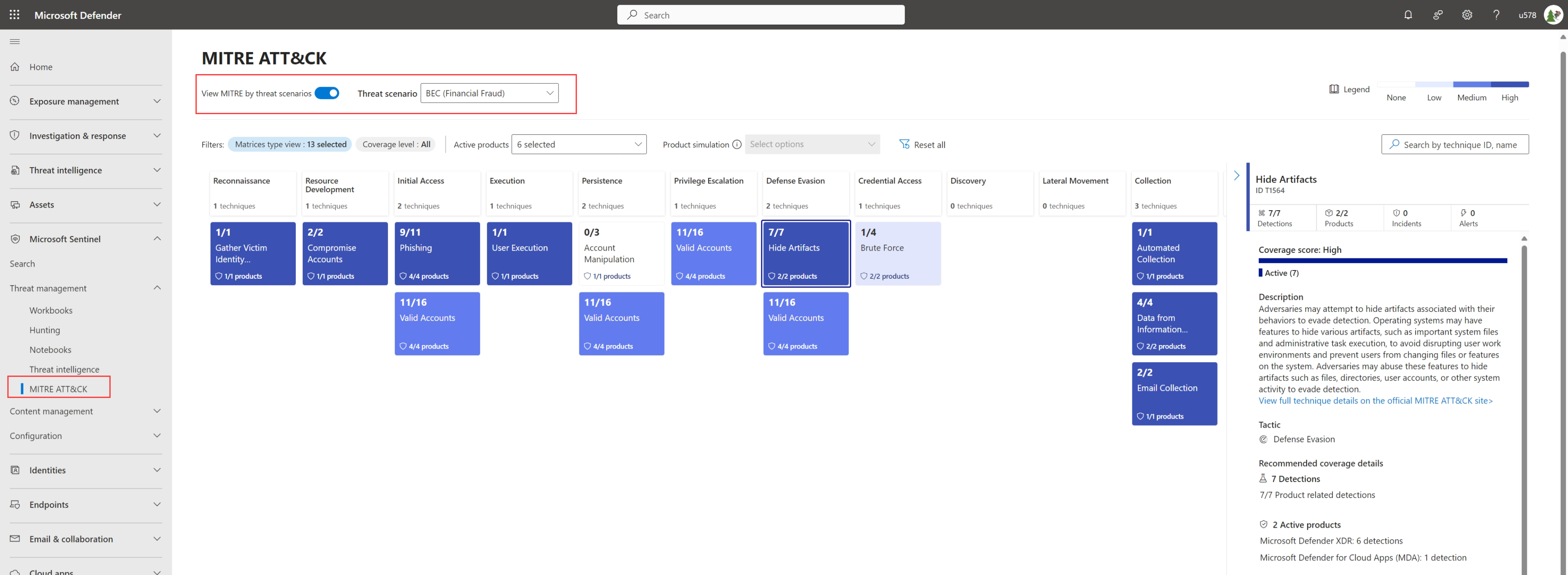 Screenshot of the MITRE ATT&CK page filtered by a specific threat scenario.