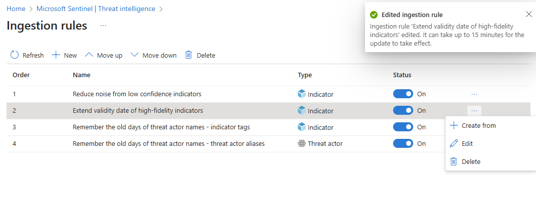 Screenshot shows four ingestion rules matching the use cases.