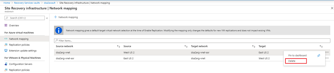 Delete network mapping.