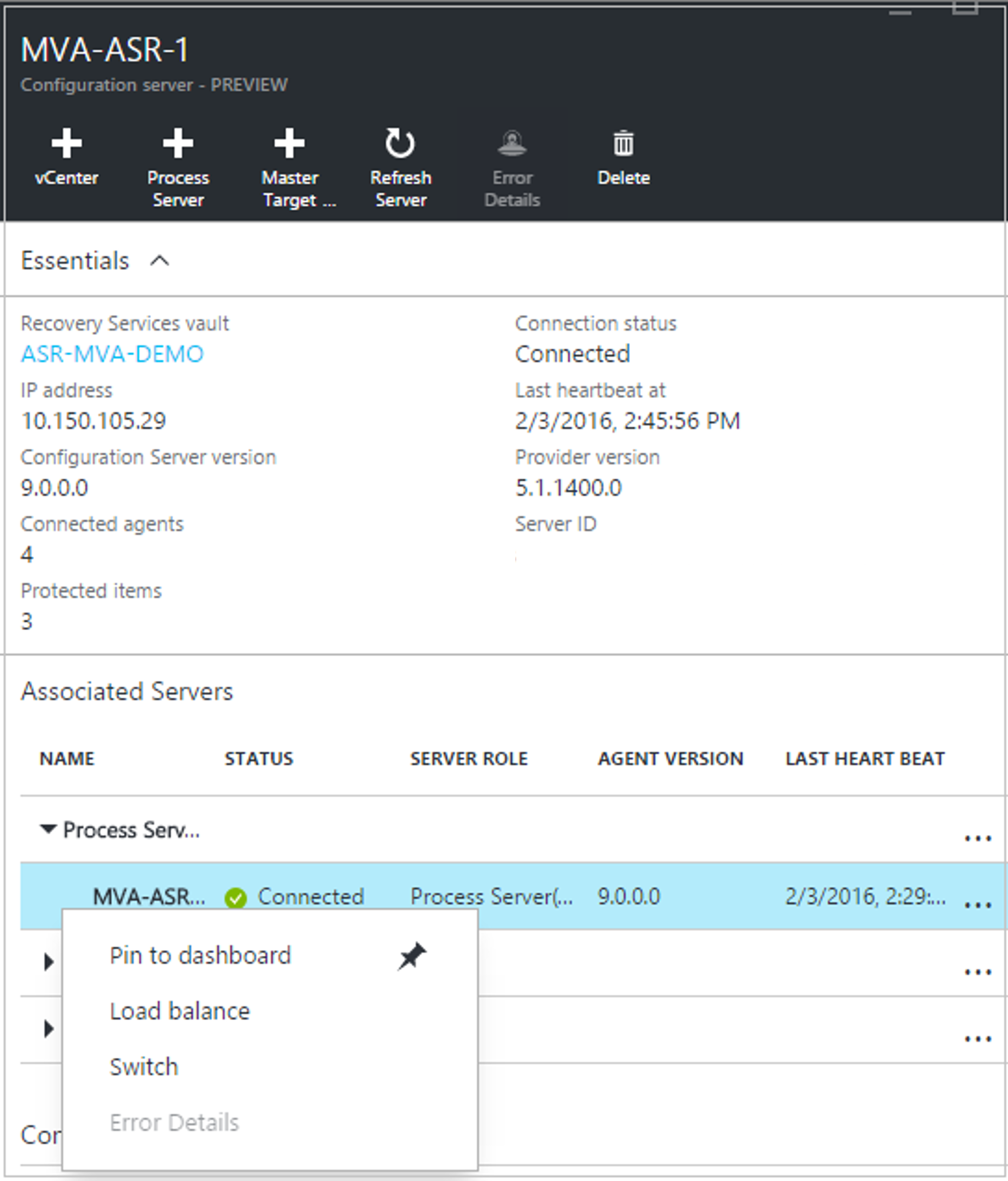 Screenshot of the Configuration server dialog box