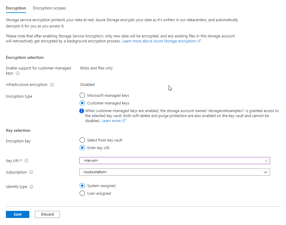 Screenshot showing how to enter key URI in Azure portal.