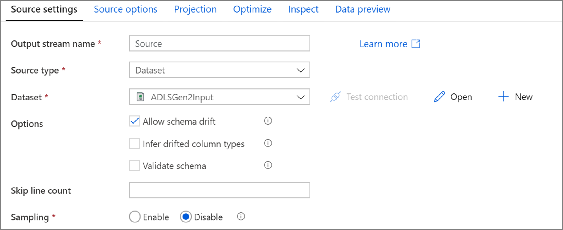 Source settings tab