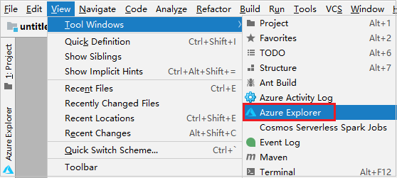 IntelliJ IDEA shows Azure Explorer