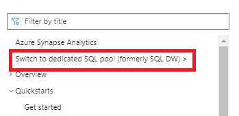 Screenshot from the Microsoft Learn Docs site showing the older dedicated SQL pool (formerly SQL DW) table of contents.