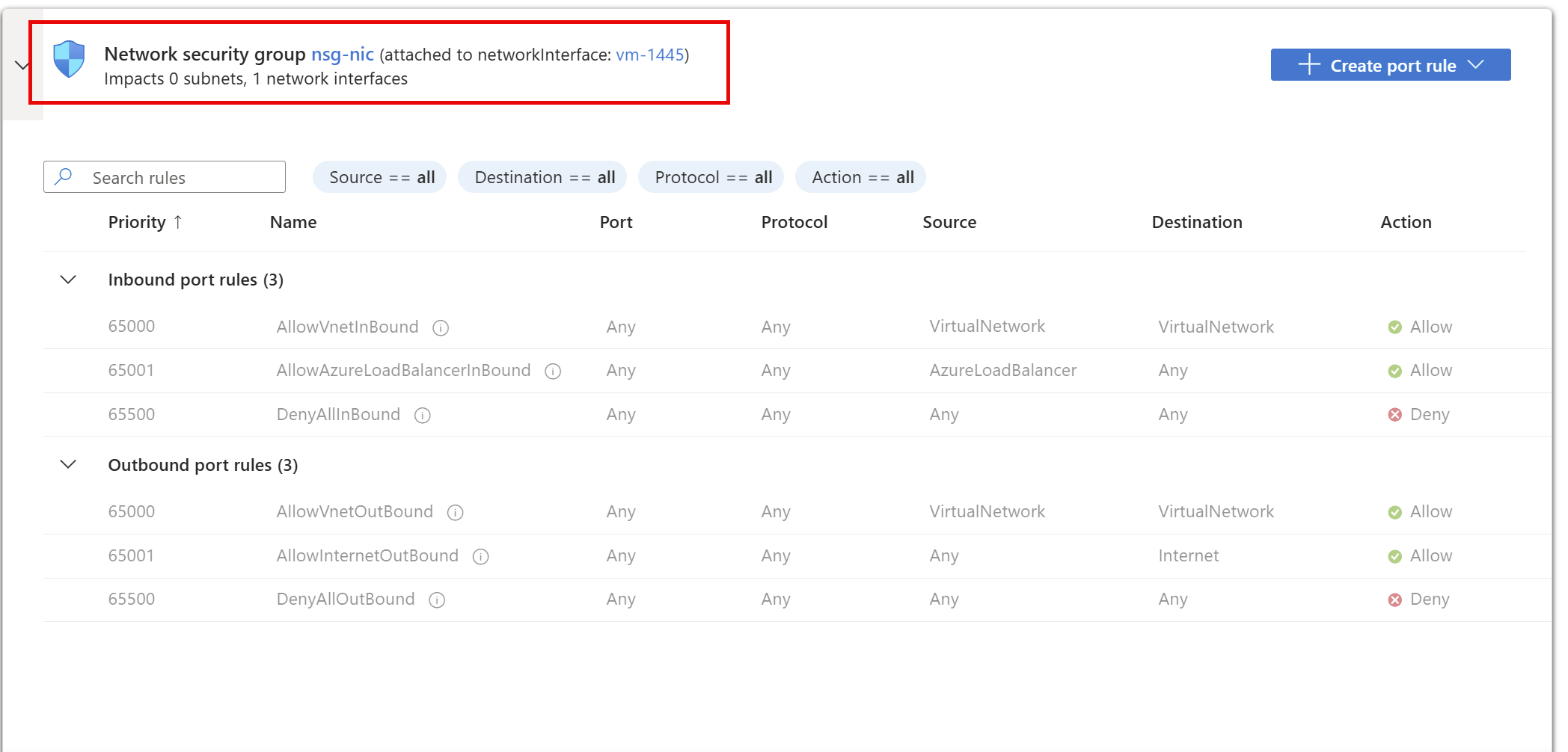 Screenshot shows the Azure portal with Networking settings for my V M V M Nic 2.