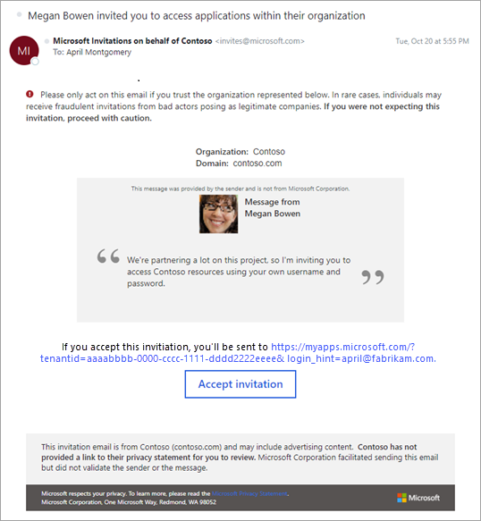 Screenshot showing the B2B invitation email.