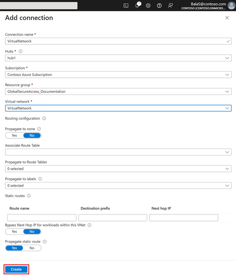 Screenshot of the Add connection form with example information in the required fields.