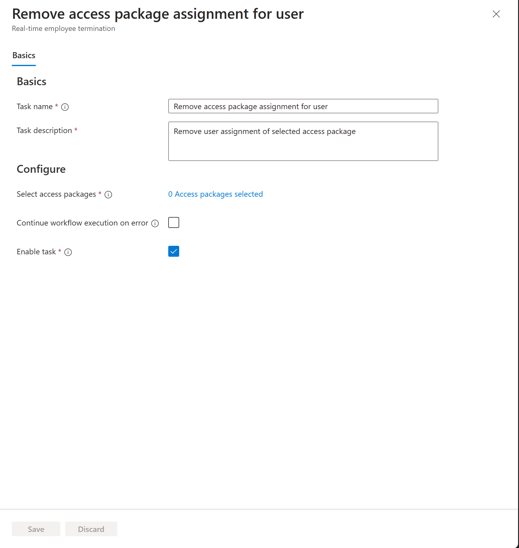 Screenshot of the remove access package assignment for user task.