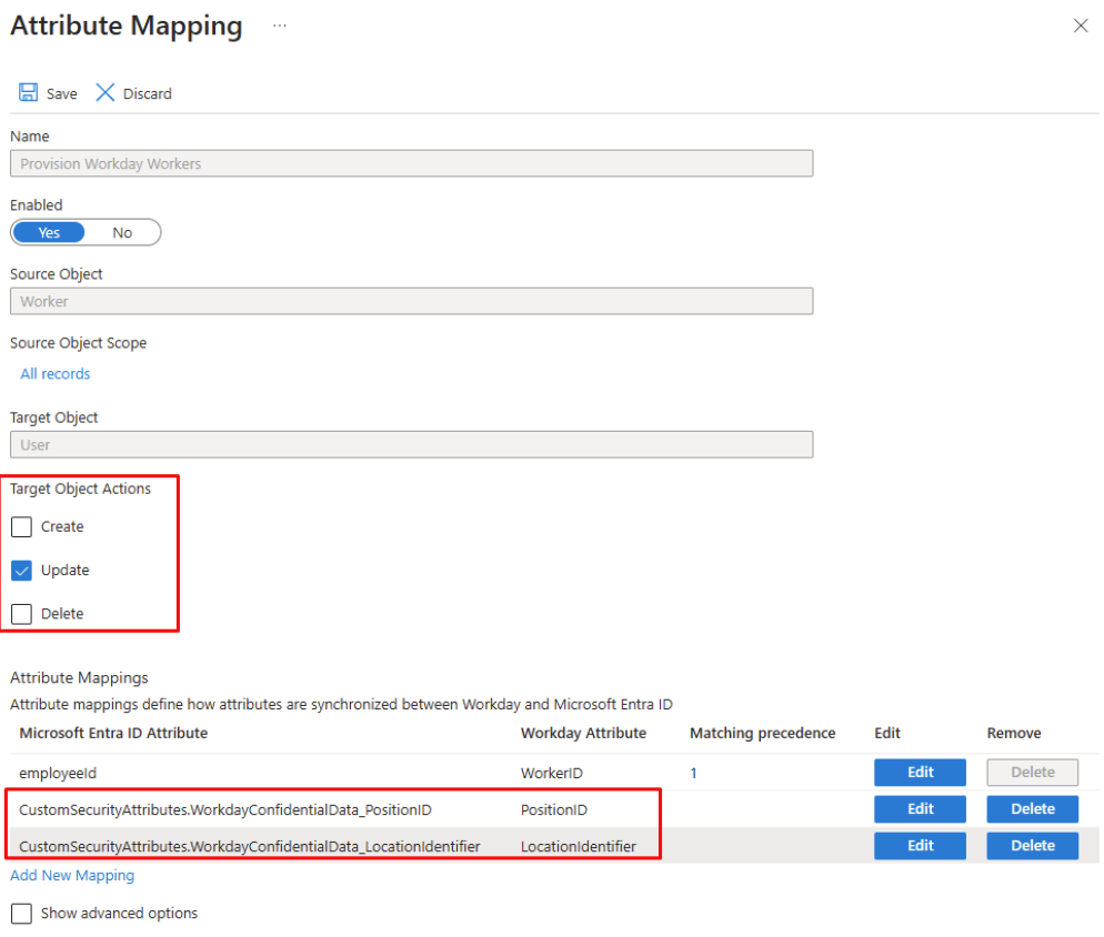 Screenshot of attribute mapping for hybrid users.