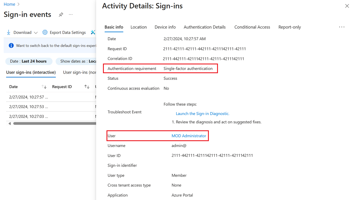 Screenshot of activity details in the sign-in logs.