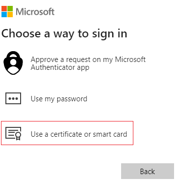 Screenshot of the alternative sign-in.