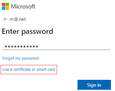 Screenshot of sign-in with certificate.