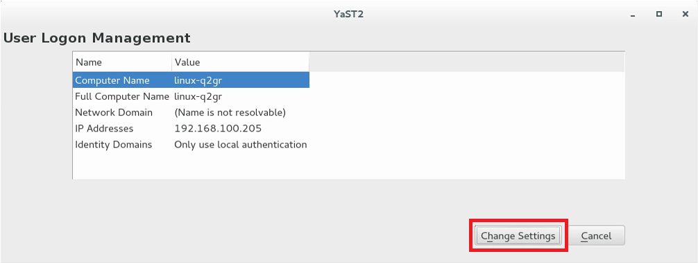 Example screenshot of the User Login Management window in YaST