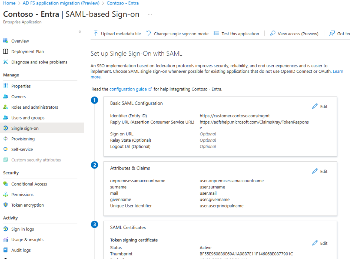 Screenshot of the SAML-based sign-on pane.