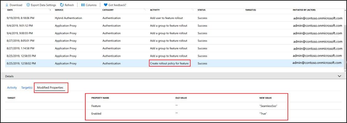 The "Create rollout policy for feature" pane - Modified Properties tab