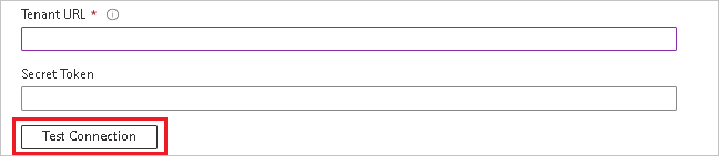 Screenshot showing the Test connection page and fields for Tenant URL and Token.