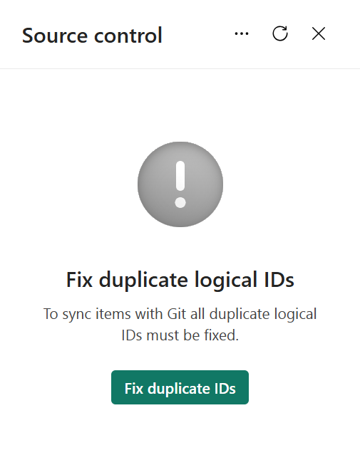 Screenshot of error message in the source control pane about duplicate logical IDs.