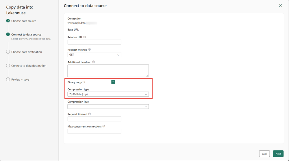 Screenshot showing how to choose a compression type.