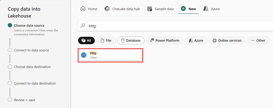 Screenshot showing where to select the HTTP source.