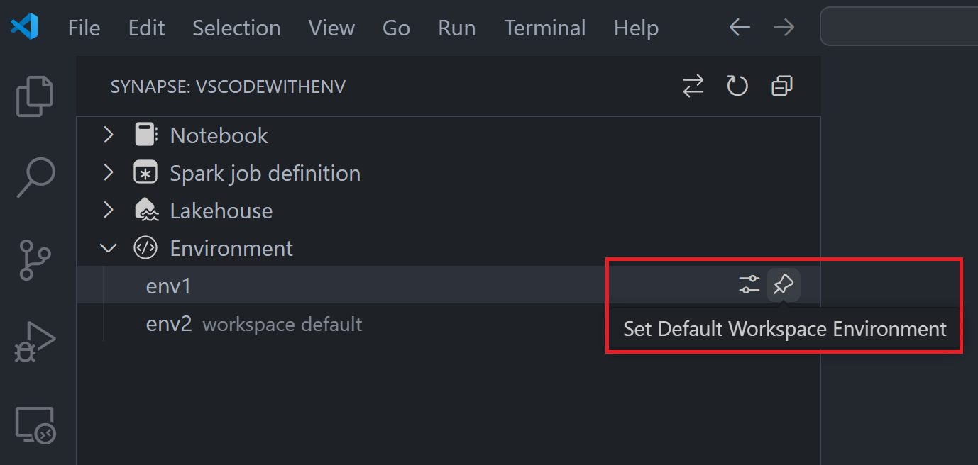 Screenshot showing change workspace default environment.