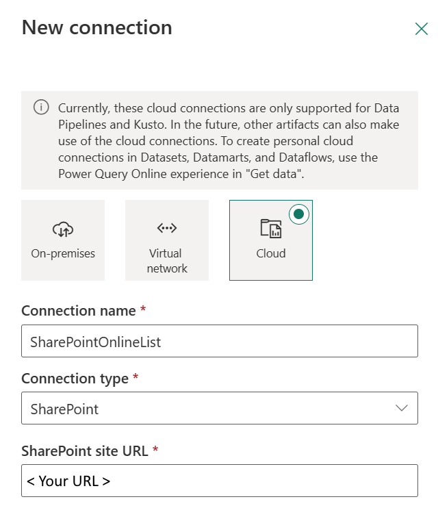 Screenshot showing how to set new connection.