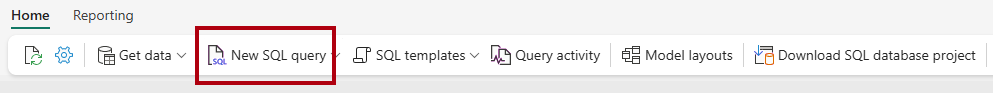 Screenshot of the New SQL query option on the ribbon.