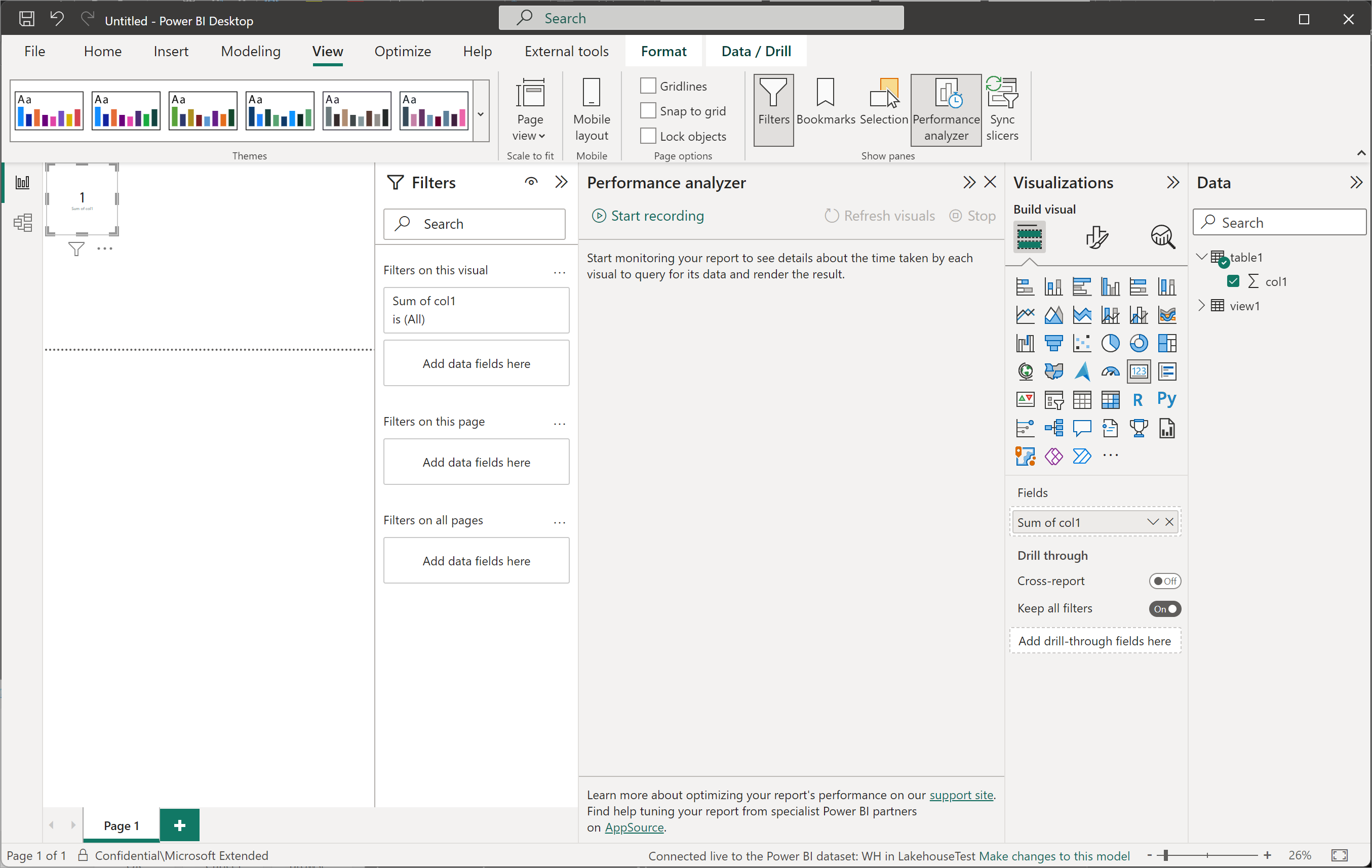 Screenshot of Performance analyzer pane.