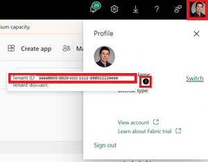 Screenshot showing tenant ID.