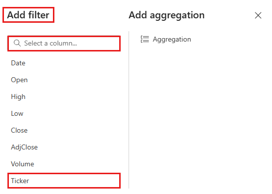 Screenshot of the filter dialog box showing how to select a column.