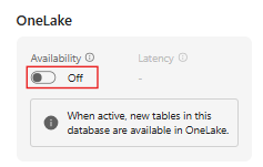 Screenshot of the OneLake section of the Database details pane showing the Availability option highlighted.