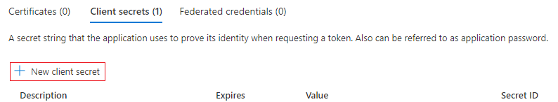 Screenshot shows how to create new client secret.
