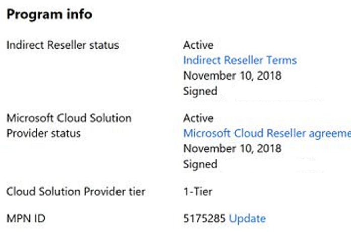 Screenshot of 'Program info' that shows both direct-bill and indirect reseller.