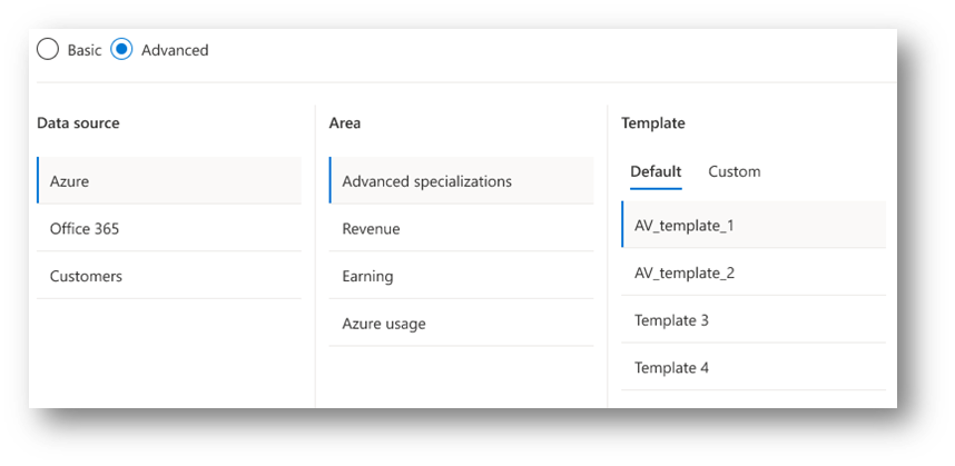 Screenshot of advanced area option.