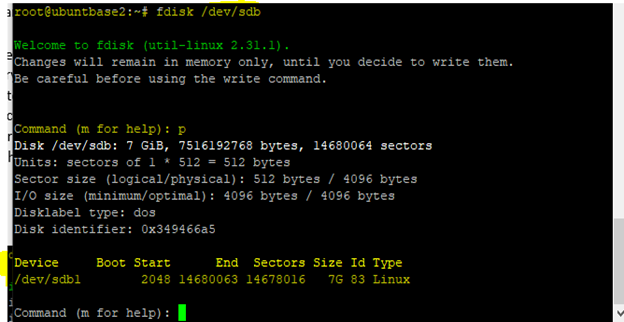 Putty client command-line screenshot showing the commands for creating the 2,048 offset.