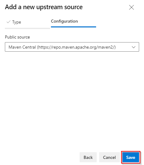 A screenshot showing how to add Maven central upstream source.