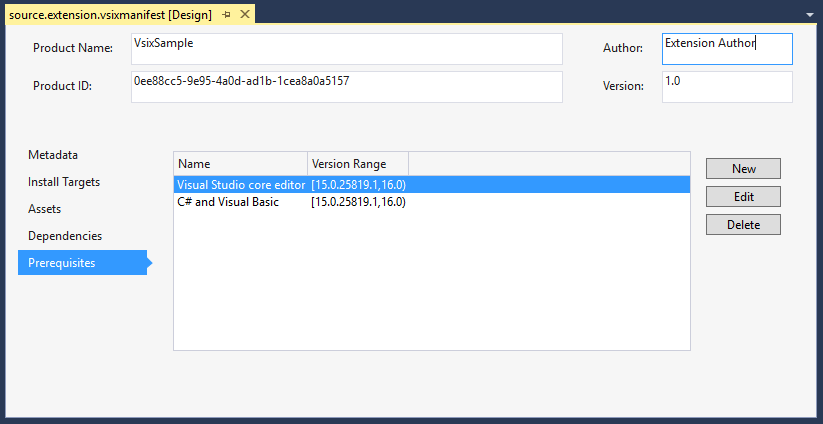 VSIX manifest designer