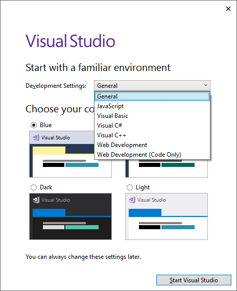 Choose settings dialog box