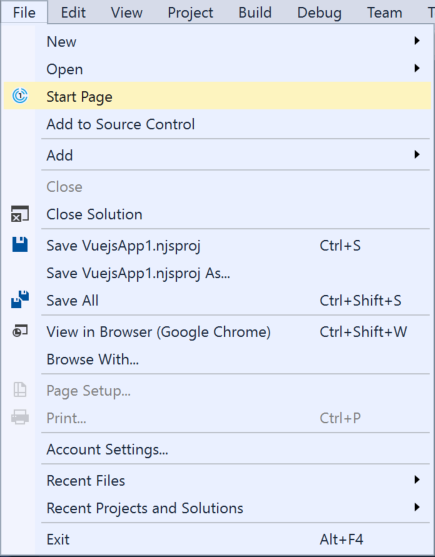 File menu in Visual Studio