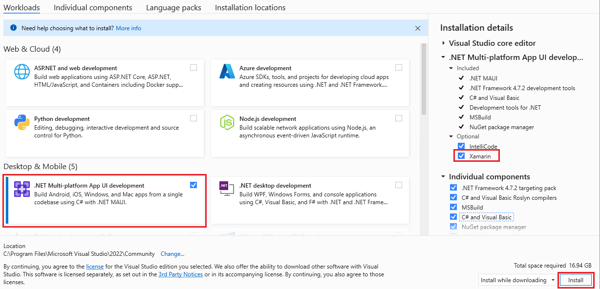 Mobile development with .NET selection