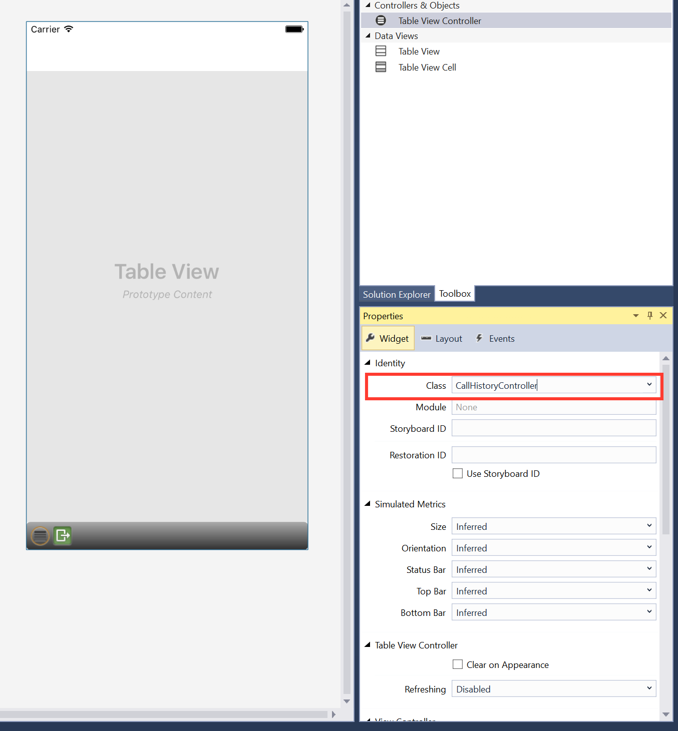 Change the table view controllers class to CallHistoryController